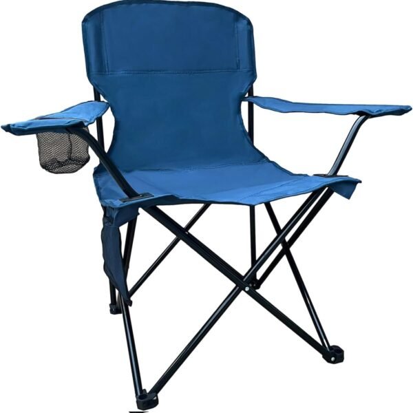 Folding Camping Collapsible Chairs Heavy Duty Lawn Chair with Cooler Bag, Storage Pocket, Waterproof Bag Outdoor Arm Chair, Supports 225LBS, Cyan