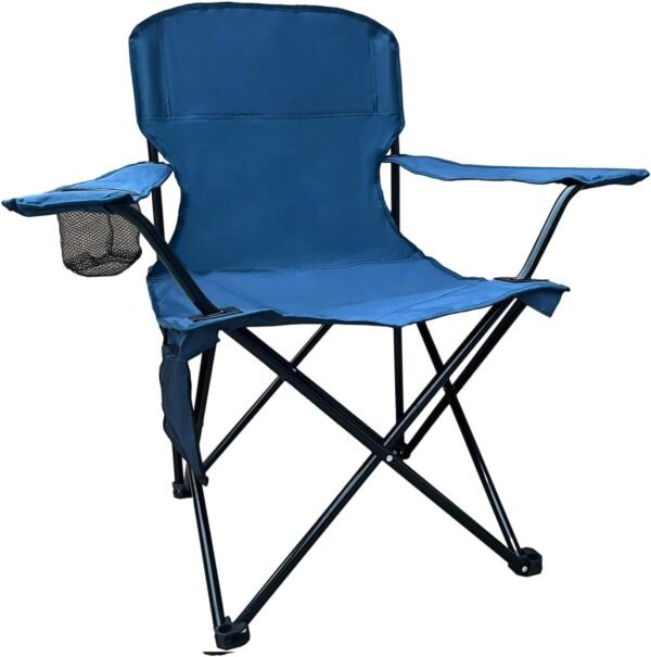 Folding Camping Collapsible Chairs Heavy Duty Lawn Chair with Cooler Bag, Storage Pocket, Waterproof Bag Outdoor Arm Chair, Supports 225LBS, Cyan
