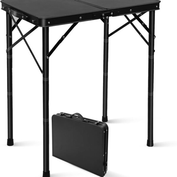 23”L×15”W×27”H Small Metal Folding Table, Picnic Camping Side Table for Outdoor Garden Patio - Portable Lightweight, Compact & Height Adjustable Grill Stand BBQ