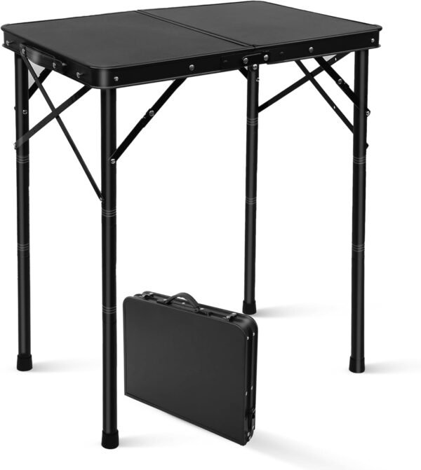 23”L×15”W×27”H Small Metal Folding Table, Picnic Camping Side Table for Outdoor Garden Patio - Portable Lightweight, Compact & Height Adjustable Grill Stand BBQ