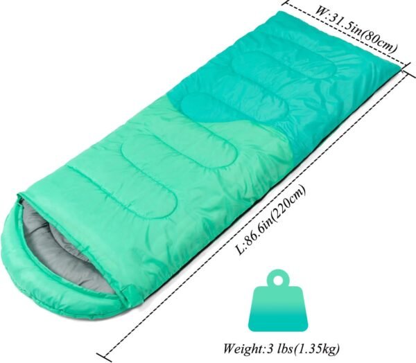 Sleeping Bag - 3 Seasons for Adults Kids Boys Girls Camping Hiking - Warm Cold Weather Lightweight Portable with Compression Bag for Backpacking in Spring, Summer, Fall and Winter