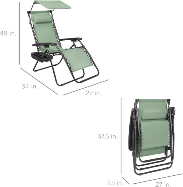 Folding Zero Gravity Outdoor Recliner Patio Lounge Chair w/Adjustable Canopy Shade, Headrest, Side Accessory Tray, Textilene Mesh - Sage Green