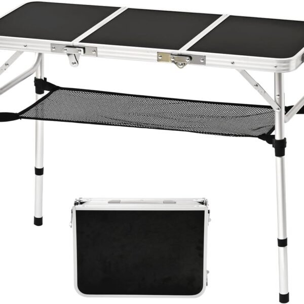 Tri-fold Folding Picnic Table, 3ft Camping Table Lightweight Portable Aluminum Outdoor Table with Adjustable Heights for Backyard BBQ Party