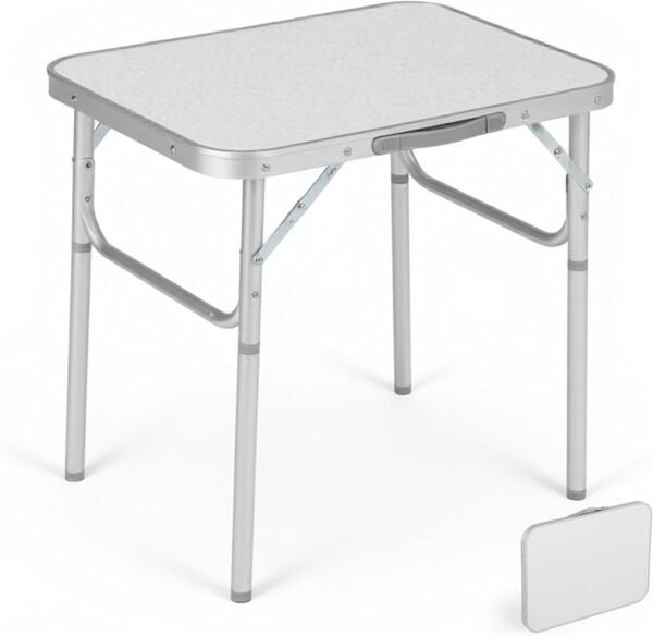 Small Folding Table 2ft, Lightweight Portable Folding Table with Adjustable Height Legs, 24’’L x 18’’W Aluminum Camping Table, for Outdoor Picnics, Beach, White