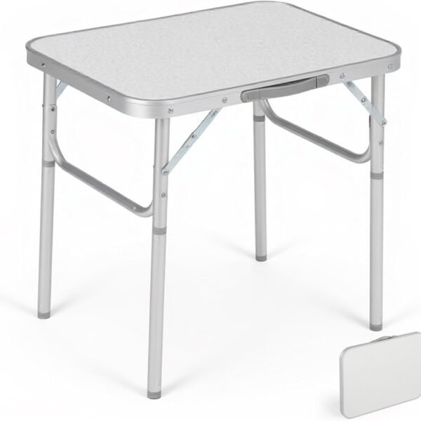 Small Folding Table 2ft, Lightweight Portable Folding Table with Adjustable Height Legs, 24’’L x 18’’W Aluminum Camping Table, for Outdoor Picnics, Beach, White