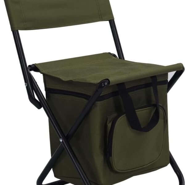 Portable Foldable Camping Chair with Cooler Bag, Lightweight Backrest Stool Compact Folding Chair Seat, Outdoor Backrest Stool with Folding Backpack for Camping Hunting Fishing Hiking Green