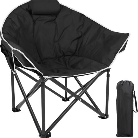 Heated Camping Chair Oversized, Portable Heated Chair Outdoor Sports with Backrest, High Back, Pillow, 3 Heat Levels, Folding Lawn Patio Lounge Chair, Supports 440 lbs