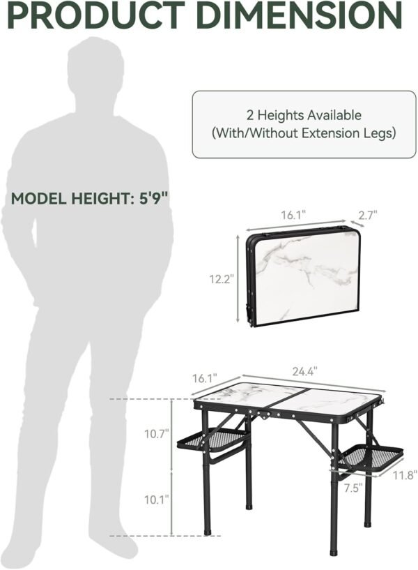 Folding Camping Table Small 2ft, Small Camp Table Portable with 50% Extra Space, Folding Picnic Table, Portable Beach Tables, Car Camping Essentials, Aluminum Light Solid