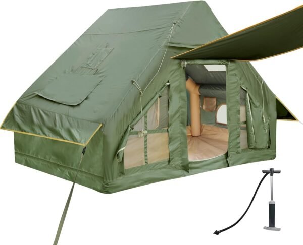Inflatable Camping Tent with Pump and Stove Jack, 4-6 Person Inflatable Tent for Camping, Easy Setup Waterproof Inflatable House Tent