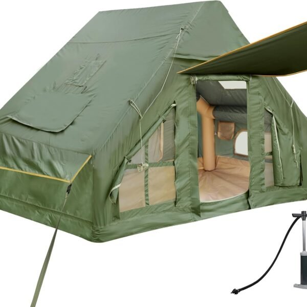 Inflatable Camping Tent with Pump and Stove Jack, 4-6 Person Inflatable Tent for Camping, Easy Setup Waterproof Inflatable House Tent