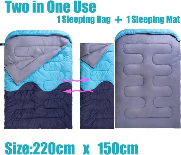 Sleeping Bag - Double Camping Sleeping Bags 2 Person for Adults Kids Boys Girls for Hiking Backpacking - Warm Cold Weather Lightweight Portable with Compression Bag for Indoors Outdoors Activities