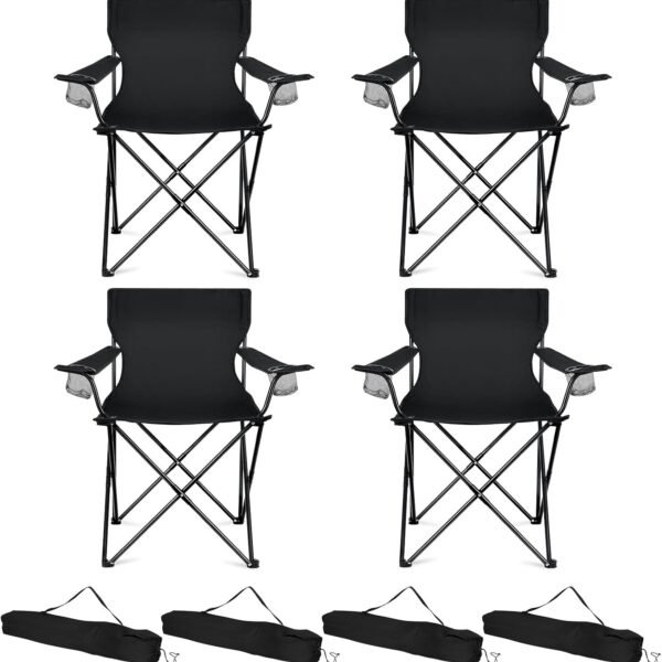 Camping Chairs 4 Pack, Oversized Folding Chair with Cup Holders for Adults, Portable Chair & Carry Bag for Outdoor Backyard, Beach, Lawn, Patio, Picnic, Fishing, Oxford Fabric & Heavy Duty