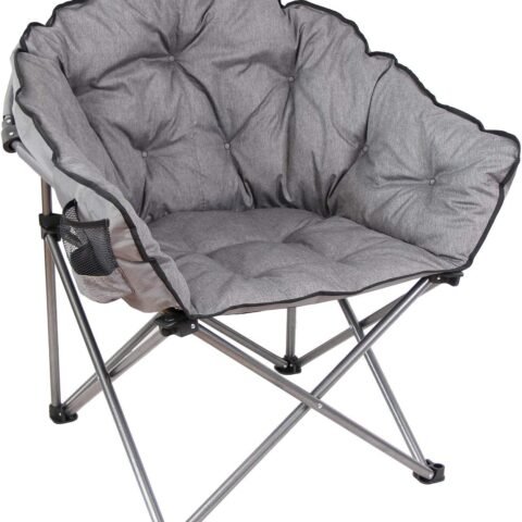 Padded Cushion Outdoor Folding Lounge Patio Club Chair, Gray