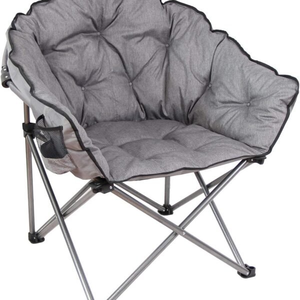 Padded Cushion Outdoor Folding Lounge Patio Club Chair, Gray