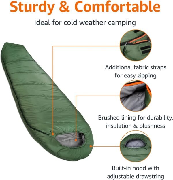 Cold Weather Mummy Sleeping Bag, Olive Green