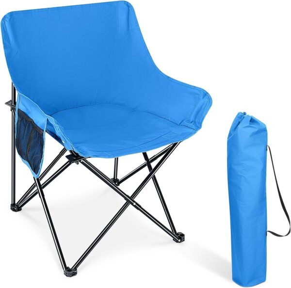 Folding Camping Chair, Portable Foldable Camp Chair for Adults, Comfortable 600D Oxford Fabric Collapsible Lawn Chairs for Indoor Outdoor Beach, 250lbs Weight Capacity, Storage Bag, Blue