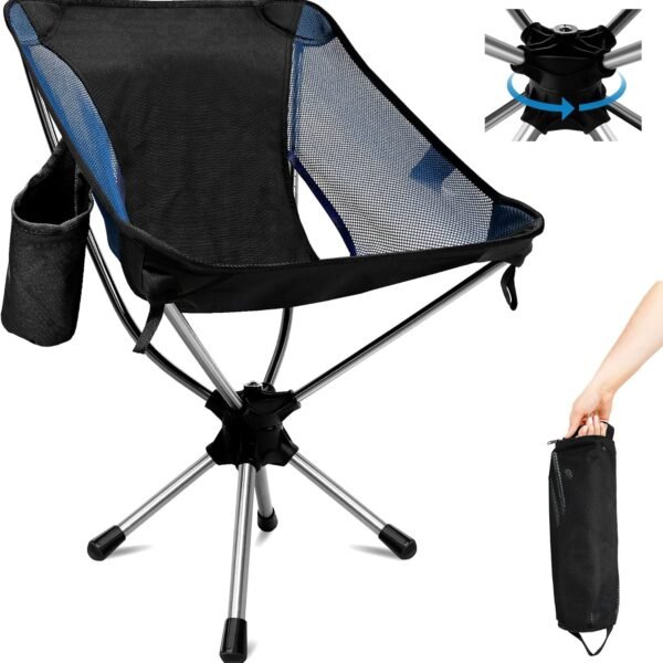 Camping Chairs, 360°Degree Swivel Folding Chairs for Adults, Lightweight Camping Chair Portable Chairs, Foldable Outdoor Chairs for Travel Camping Hiking Fishing Beach Lawn(Blue)