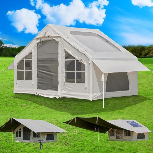 Inflatable Tent with Pump, 2-4-6 Person Instant Glamping Camping Tents House, Easy Setup Blow Up Family Tents for 4 Seasons Waterproof Inflatable Tent for Camping with Mesh Windows.