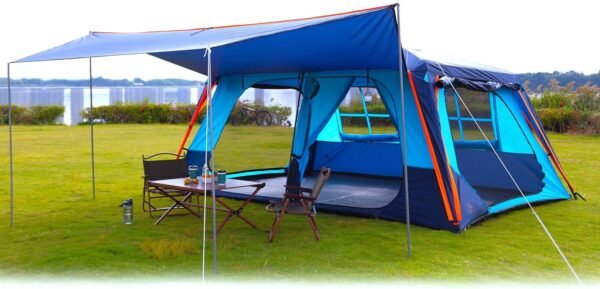 Extra Large Tent 12 Person,Awning Family Cabin Tents,2 Rooms,3 Doors and 3 Windows with Mesh,Straight Wall,Waterproof,Double Layer,Big Tent for Outdoor,Picnic,Camping,Family Gathering