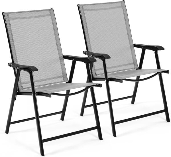 Patio Chairs Outdoor Chairs Set of 2 Portable Dining Chairs with Armrests for Camping, Lawn Yard Beach, Folding Patio Chairs 2-Pack Patio Chairs Metal Frame