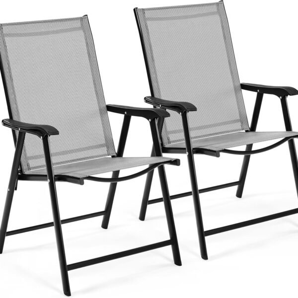 Patio Chairs Outdoor Chairs Set of 2 Portable Dining Chairs with Armrests for Camping, Lawn Yard Beach, Folding Patio Chairs 2-Pack Patio Chairs Metal Frame